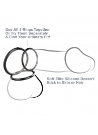 Набор из трех черных эрекционных колец Silicone 3-Ring Stamina Set - Pipedream - в Домодедово купить с доставкой