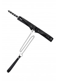 Черный кожаный ошейник-воротник с поводком - Pecado - купить с доставкой в Домодедово