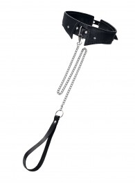 Черный кожаный ошейник-воротник с поводком - Pecado - купить с доставкой в Домодедово