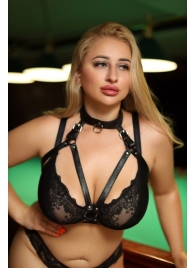 Черная кожаная сбруя с ошейником plus size из нежной кожи - БДСМ Арсенал - купить с доставкой в Домодедово