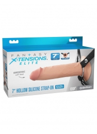 Телесный полый страпон на черных ремнях Hollow Silicone Strap-on - 17,8 см. - Pipedream - купить с доставкой в Домодедово