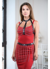 Черно-серебристая портупея-юбка plus size с цепочками - БДСМ Арсенал - купить с доставкой в Домодедово