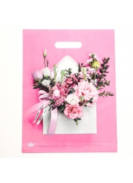 Розовый пакет с цветочным принтом и вырубной ручкой (40х31 см) - Сима-Ленд - купить с доставкой в Домодедово