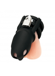 Черная клетка для пениса Silicone Small 2 in Cock Cage With Ball Divider - BlueLine - купить с доставкой в Домодедово