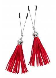 Зажимы на соски «Вилки» с красными кисточками из замши - Pecado - купить с доставкой в Домодедово