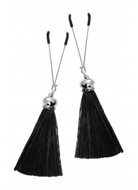 Зажимы на соски «Вилки» с черными кисточками из шелка - Pecado - купить с доставкой в Домодедово