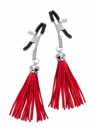 Зажимы на соски «Прищепки» с красными кисточками из замши - Pecado - купить с доставкой в Домодедово