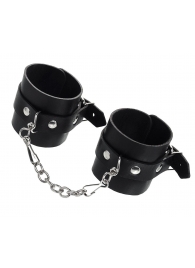 Черные однослойные наручники из натуральной кожи с цепочкой - Pecado - купить с доставкой в Домодедово