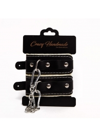 Черные скругленные наручники с мягкой бежевой подкладкой - Crazy Handmade - купить с доставкой в Домодедово