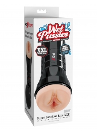 Телесный мастурбатор-вагина в черной колбе Super Luscious Lips XXL - Pipedream - в Домодедово купить с доставкой