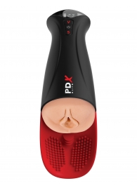 Телесный мастурбатор-вагина в черной колбе с вибрацией Fuck-O-Matic Pro XL - Pipedream - в Домодедово купить с доставкой