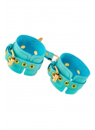 Голубые однослойные кожаные наручники - Pecado - купить с доставкой в Домодедово