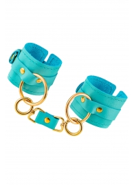 Голубые однослойные кожаные наручники - Pecado - купить с доставкой в Домодедово