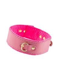 Розовый двуслойный кожаный ошейник с подкладкой из фетра - Pecado - купить с доставкой в Домодедово