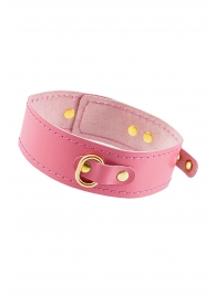 Розовый кожаный однослойный ошейник с прошивкой - Pecado - купить с доставкой в Домодедово