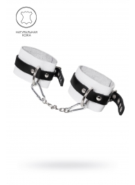 Бело-черные мягкие оковы с одним ремешком и люверсами - Pecado - купить с доставкой в Домодедово