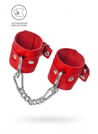 Красные мягкие кожаные наручники с люверсами - Pecado - купить с доставкой в Домодедово