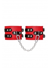 Красно-черные мягкие оковы с двумя ремешками с люверсами - Pecado - купить с доставкой в Домодедово
