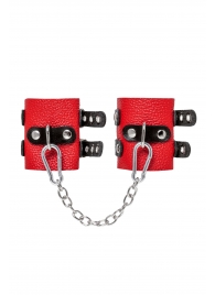 Красно-черные мягкие наручники с двумя ремешками с люверсами - Pecado - купить с доставкой в Домодедово