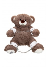 Бондажный набор: бурый мишка с белыми оковами и наручниками - Pecado - купить с доставкой в Домодедово