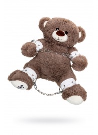 Бондажный набор: бурый мишка с белыми оковами и наручниками - Pecado - купить с доставкой в Домодедово
