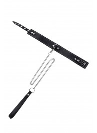 Кожаный двухслойный ошейник с белой строчкой и поводком - Pecado - купить с доставкой в Домодедово