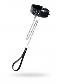 Кожаный двухслойный ошейник с белой строчкой и поводком - Pecado - купить с доставкой в Домодедово