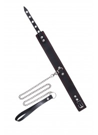 Кожаный двухслойный ошейник с красной строчкой и поводком - Pecado - купить с доставкой в Домодедово