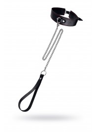 Кожаный двухслойный ошейник с красной строчкой и поводком - Pecado - купить с доставкой в Домодедово