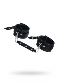 Черные двухслойные кожаные оковы с белой строчкой - Pecado - купить с доставкой в Домодедово