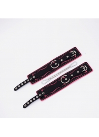 Черно-розовые кожаные оковы с розовой строчкой - Crazy Handmade - купить с доставкой в Домодедово