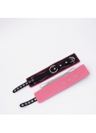 Черно-розовые кожаные оковы с розовой строчкой - Crazy Handmade - купить с доставкой в Домодедово