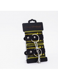 Черно-желтые кожаные наручники с жёлтой строчкой - Crazy Handmade - купить с доставкой в Домодедово