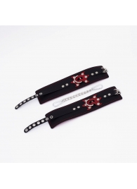 Черные кожаные оковы с красным декором и строчкой - Crazy Handmade - купить с доставкой в Домодедово