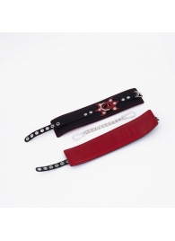 Черные кожаные оковы с красным декором и строчкой - Crazy Handmade - купить с доставкой в Домодедово