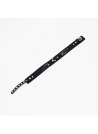 Черный кожаный ошейник с золотистой фурнитурой - Crazy Handmade - купить с доставкой в Домодедово