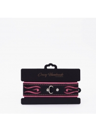 Черно-розовый кожаный ошейник с розовой строчкой - Crazy Handmade - купить с доставкой в Домодедово