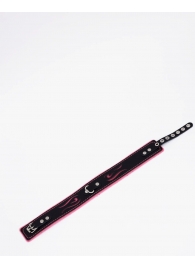 Черно-розовый кожаный ошейник с розовой строчкой - Crazy Handmade - купить с доставкой в Домодедово