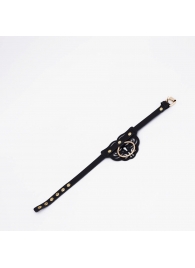 Черный фигурный кожаный ошейник с золотистой фурнитурой - Crazy Handmade - купить с доставкой в Домодедово