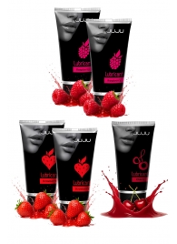Набор из 5 съедобных лубрикантов JUJU (клубника х 2, малина х 2, вишня) - JuJu - купить с доставкой в Домодедово