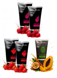 Набор из 5 съедобных лубрикантов JUJU (клубника х 2, малина х 2, тропические фрукты) - JuJu - купить с доставкой в Домодедово