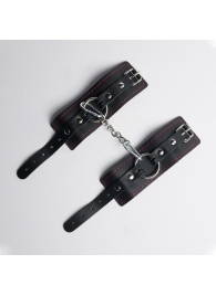 Черные кожаные наручники с красной строчкой - Crazy Handmade - купить с доставкой в Домодедово