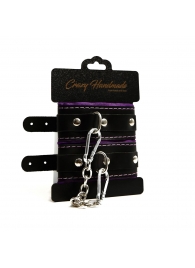 Черно-фиолетовые скругленные наручники с мягкой подкладкой - Crazy Handmade - купить с доставкой в Домодедово