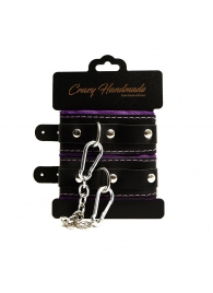 Черно-фиолетовые скругленные наручники с мягкой подкладкой - Crazy Handmade - купить с доставкой в Домодедово