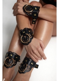 Черные кожаные оковы с резными узорами и клепками - Crazy Handmade - купить с доставкой в Домодедово