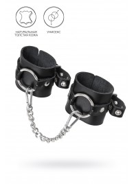 Черные наручники из толстой натуральной кожи с люверсами - Pecado - купить с доставкой в Домодедово
