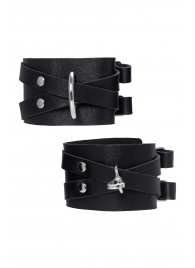 Черные кожаные оковы с двумя перекрёстными ремешками - Pecado - купить с доставкой в Домодедово