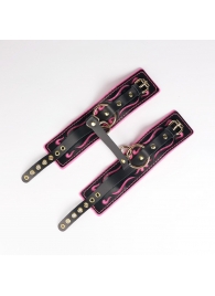 Черные кожаные оковы с розовой строчкой - Crazy Handmade - купить с доставкой в Домодедово