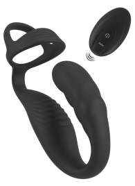 Черное эрекционное кольцо со стимуляцией промежности и анальной пробкой Cock Ring with RC Prostate Plug - Orion - в Домодедово купить с доставкой