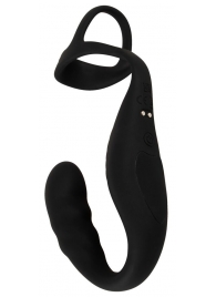 Черное эрекционное кольцо со стимуляцией промежности и анальной пробкой Cock Ring with RC Prostate Plug - Orion - в Домодедово купить с доставкой